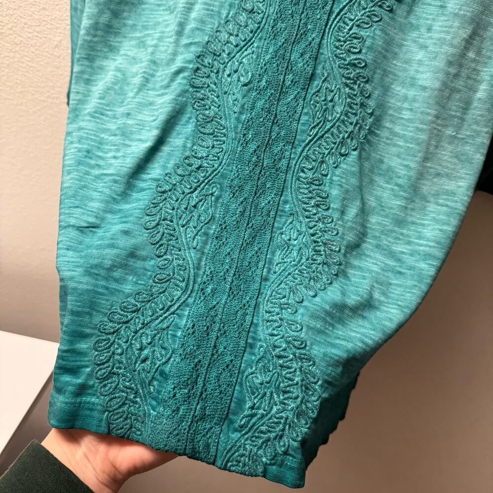 Soft Surroundings Teal Eyelet Knit Boho V-cut Quarter Sleeves Top Women's sz S - Picture 4 of 10